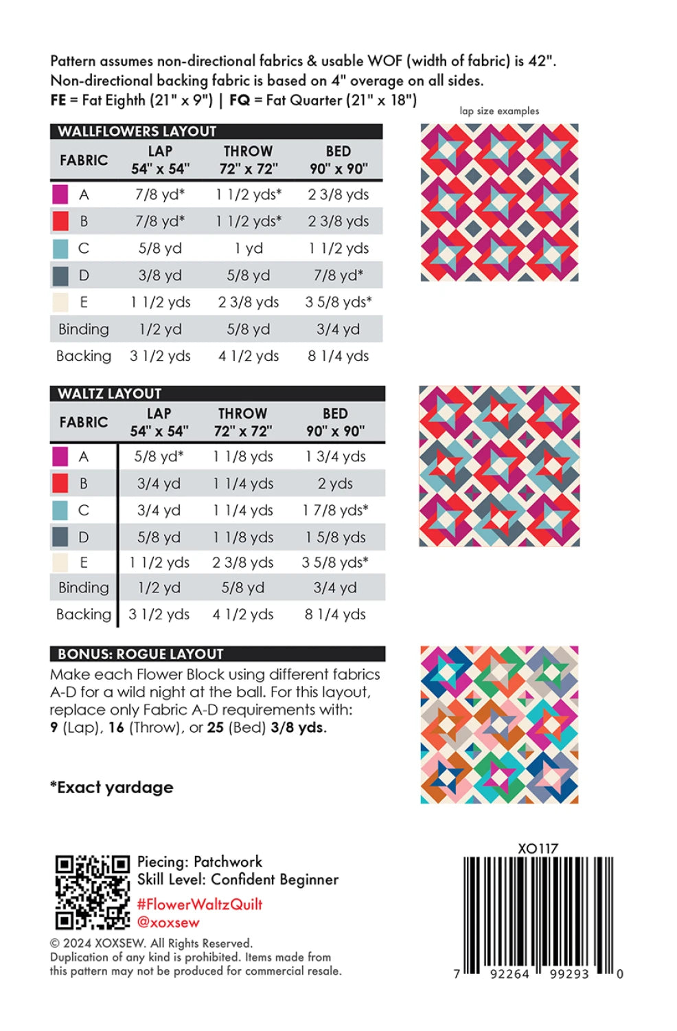 Back of the Flower Waltz Quilt Pattern by XOXSEW