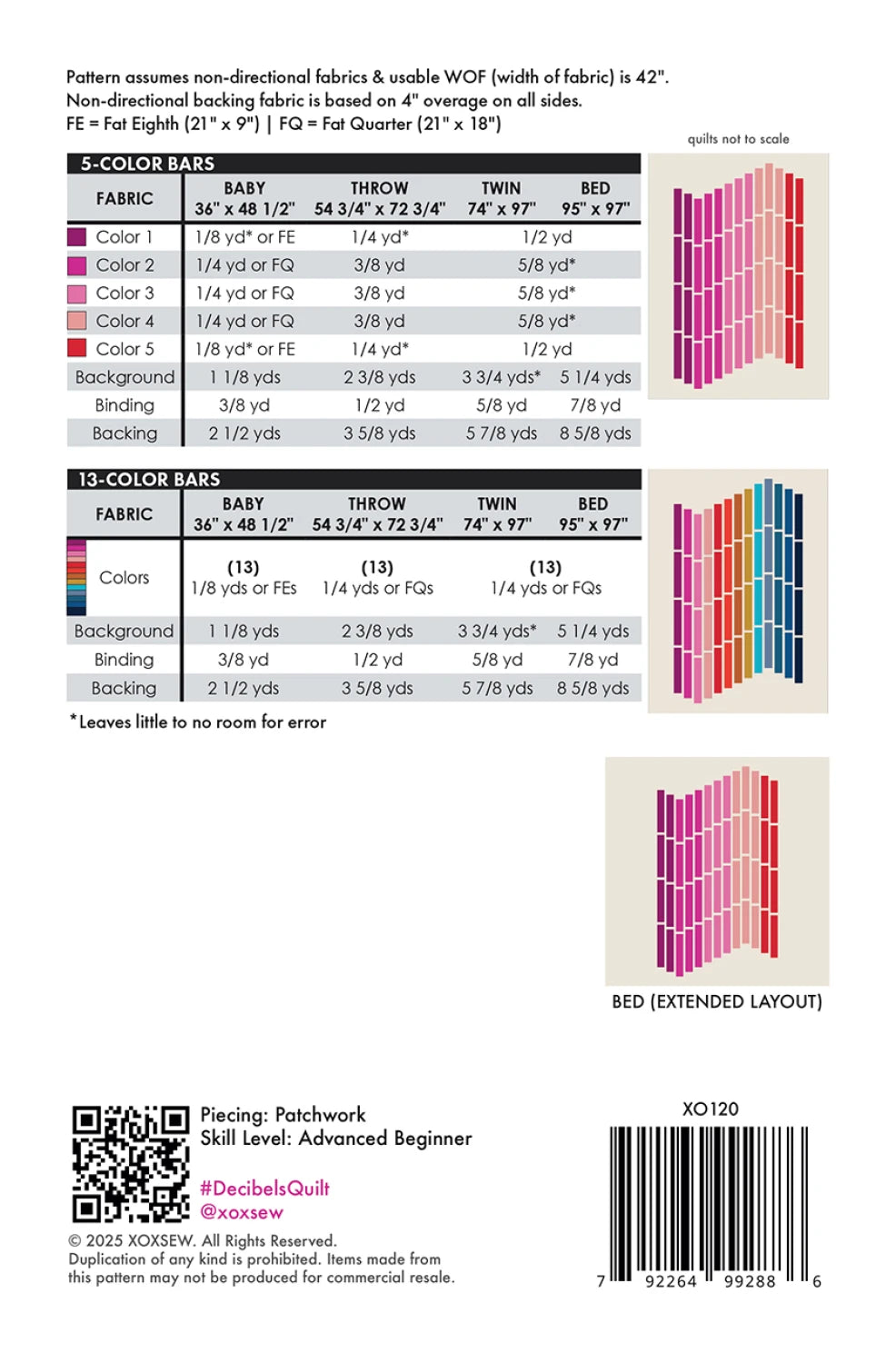 Back of the Decibels Quilt Pattern by XOXSEW