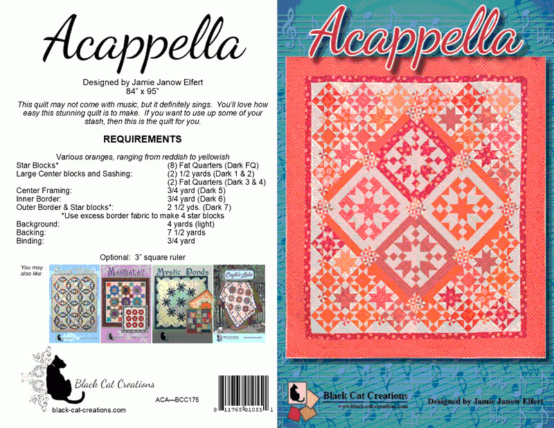 Back of the Acappella Quilt Pattern by Black Cat Creations