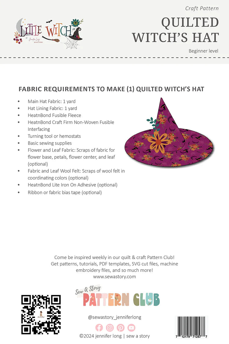 Back of the Quilted Witch's Hat Pattern by Bee Sew Inspired