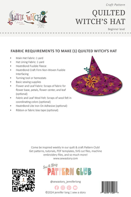 Back of the Quilted Witch's Hat Pattern by Bee Sew Inspired