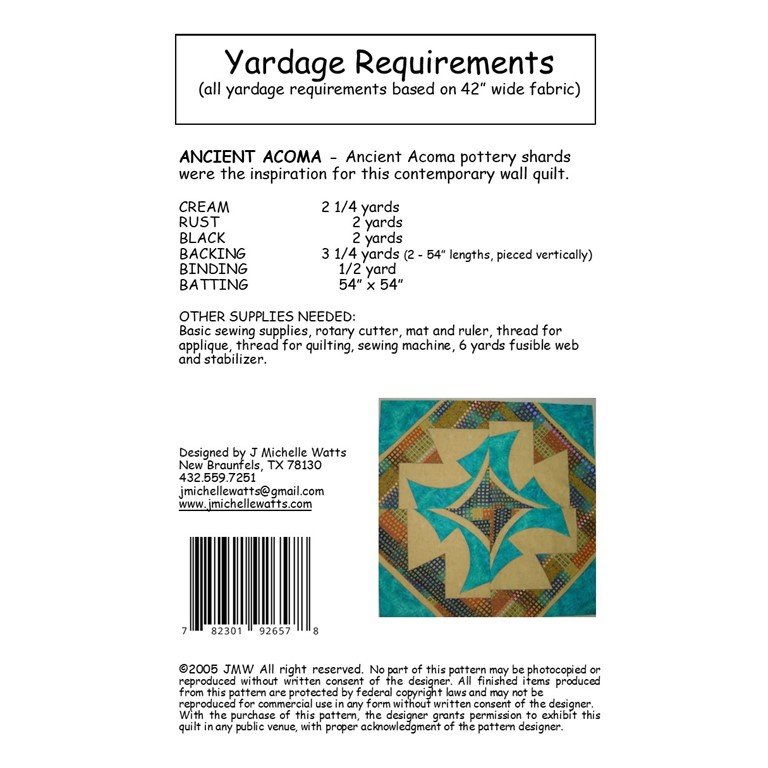 Back of the Ancient Acoma Quilt Pattern by J Michelle Watts Designs