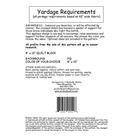 Back of the Awareness Quilt Pattern by J Michelle Watts Designs