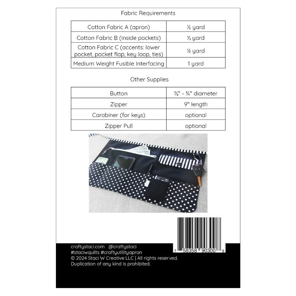 Back of the Utility Apron Downloadable Pattern by Staci W Quilts