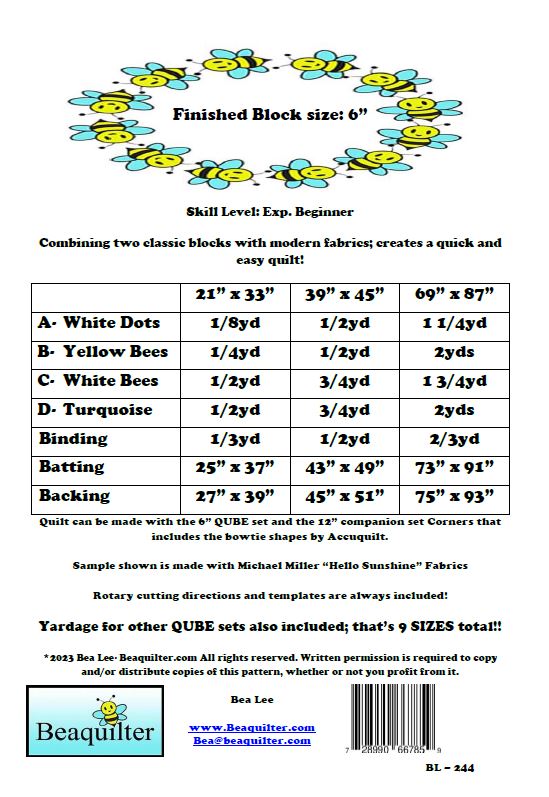 Back of the Bee Hive Downloadable Pattern by Beaquilter