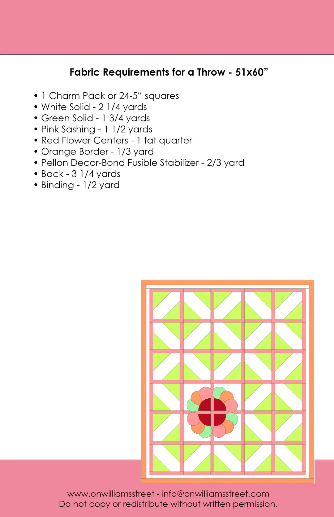 Back of the Blossom Quilt Pattern by On Williams Street