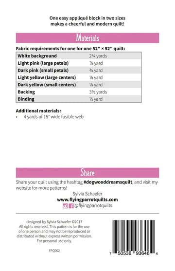 Dogwood Flowers Quilt Pattern by Flying Parrot Quilts