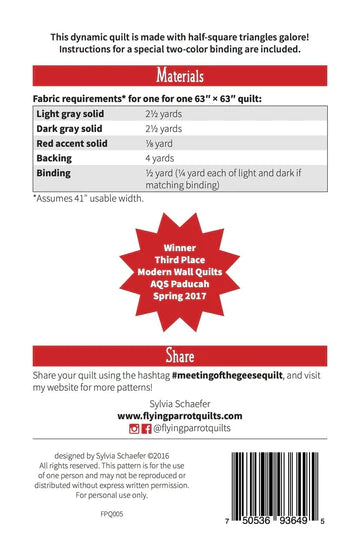 Back of the Meeting of the Geese Quilt Pattern by Flying Parrot Quilts