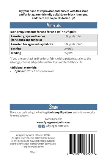 Back of the Twister Quilt Pattern by Flying Parrot Quilts
