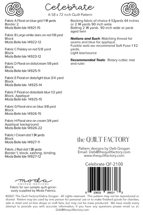 Back fo the Celebrate Quilt Pattern by The Quilt Factory