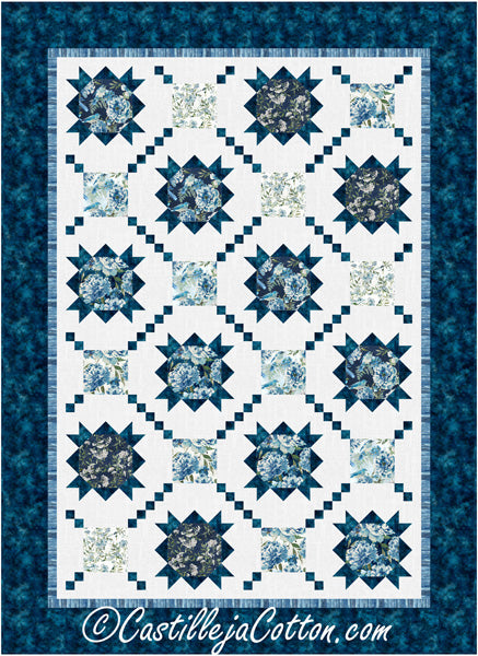 Blue Flower Stars Quilt Pattern by Castilleja Cotton