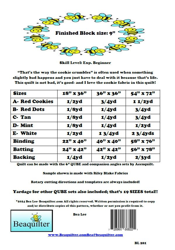 Back of the Cookie Crumbles Downloadable Pattern by Beaquilter