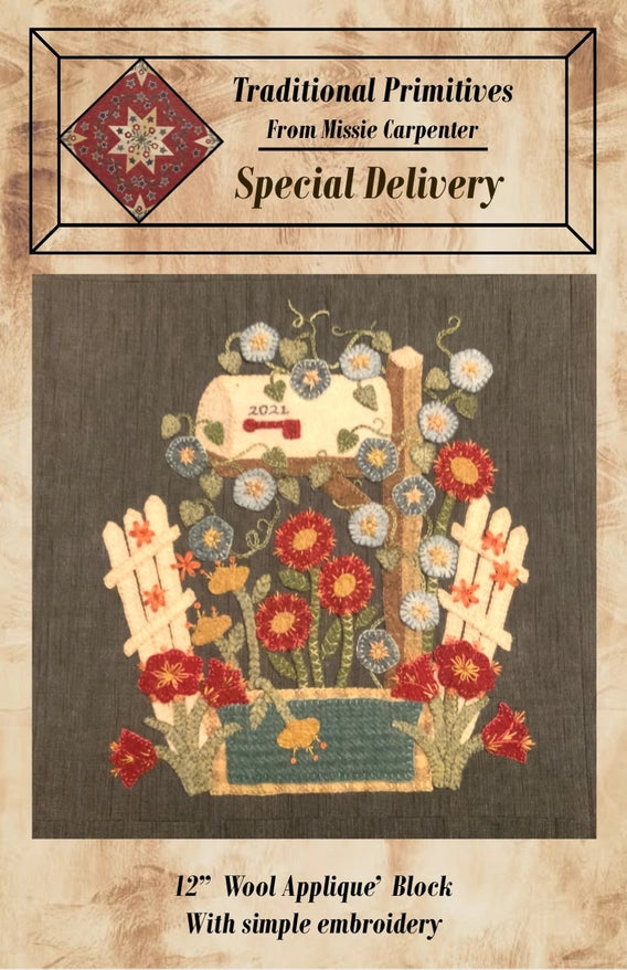 Special Delivery Block Wool Applique Pattern by Traditional Primitives
