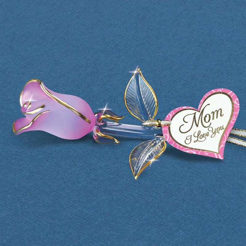 Glass Pink Pearl "Mom, I Love You" Rose Figurine