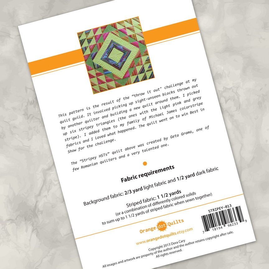 Back of the Stripey HSTs Quilt Pattern by Orange Dot Quilts