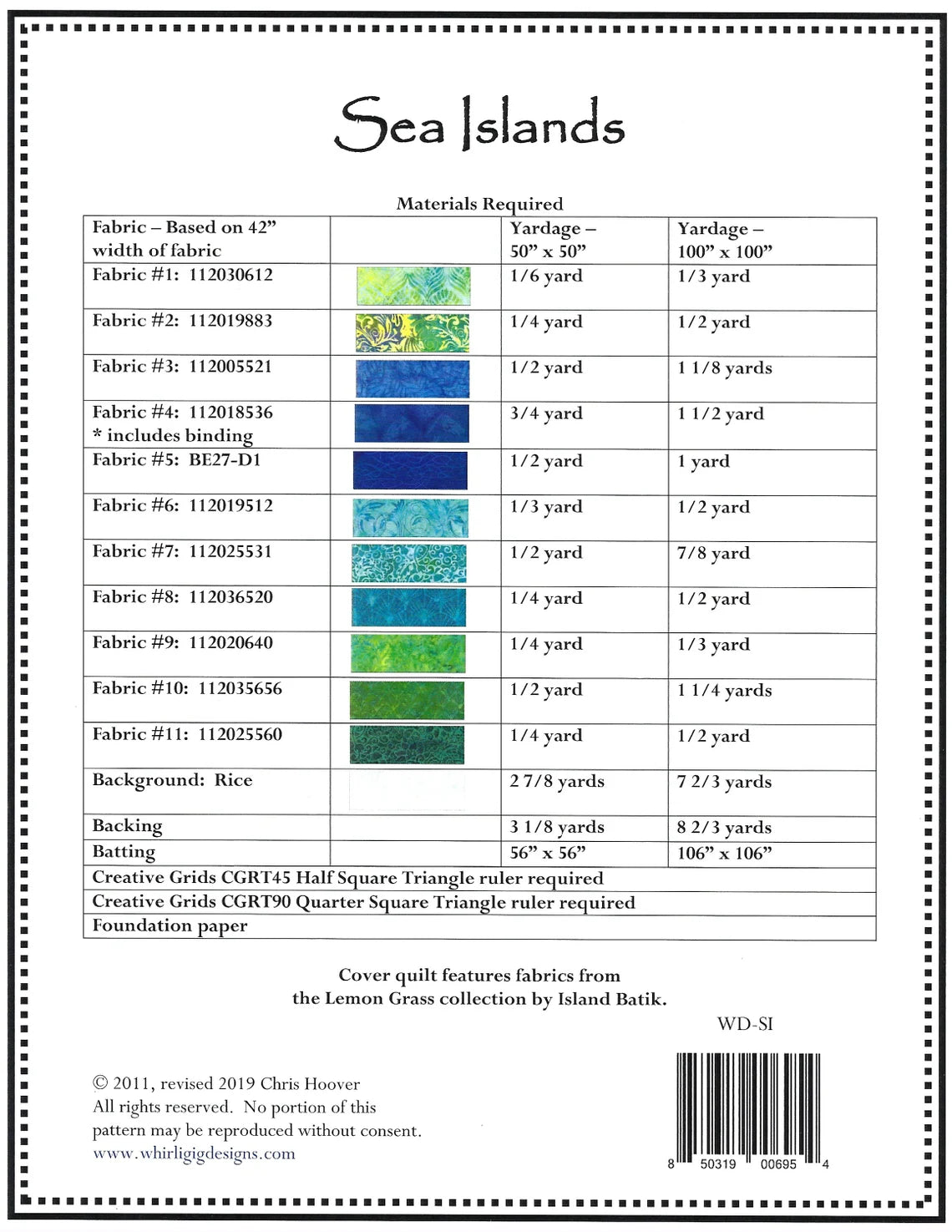 Back of the Sea Islands Quilt Pattern by Whirligig Designs