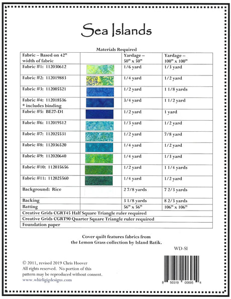 Back of the Sea Islands Quilt Pattern by Whirligig Designs