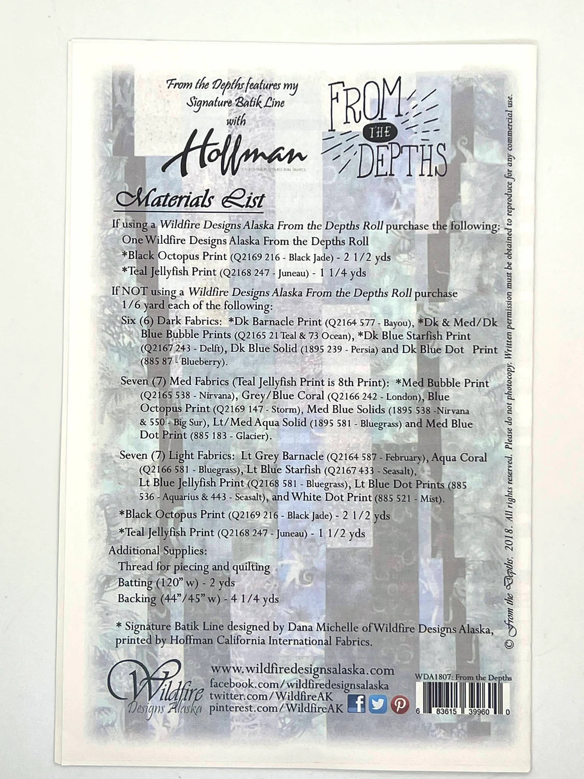 Back of the From the Depths Quilt Pattern by Wildfire Designs Alaska