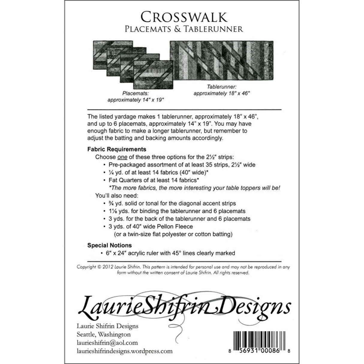 Back of the Crosswalk Placemats & Tablerunner