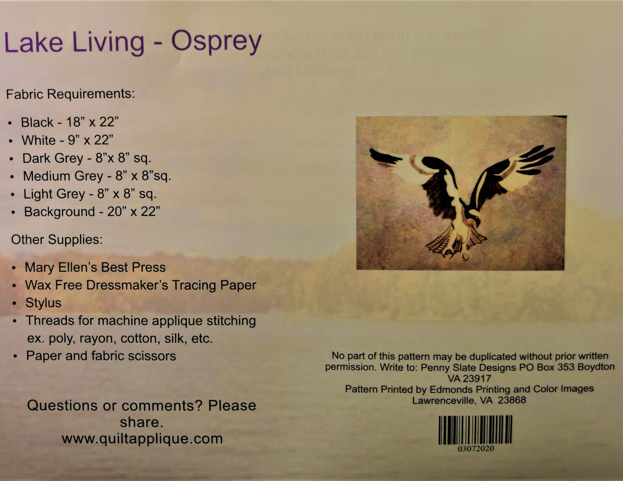Back of the Osprey Press & Peel Fusible Applique by Penny Slate Designs