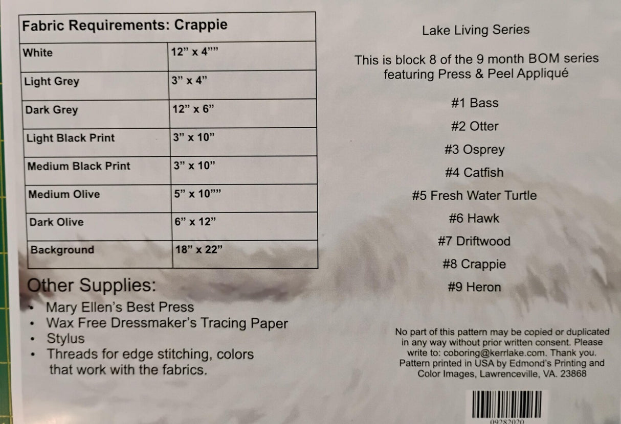 Back of the Crappie - Lake Living Series - Fusible Pattern by Penny Slate Designs