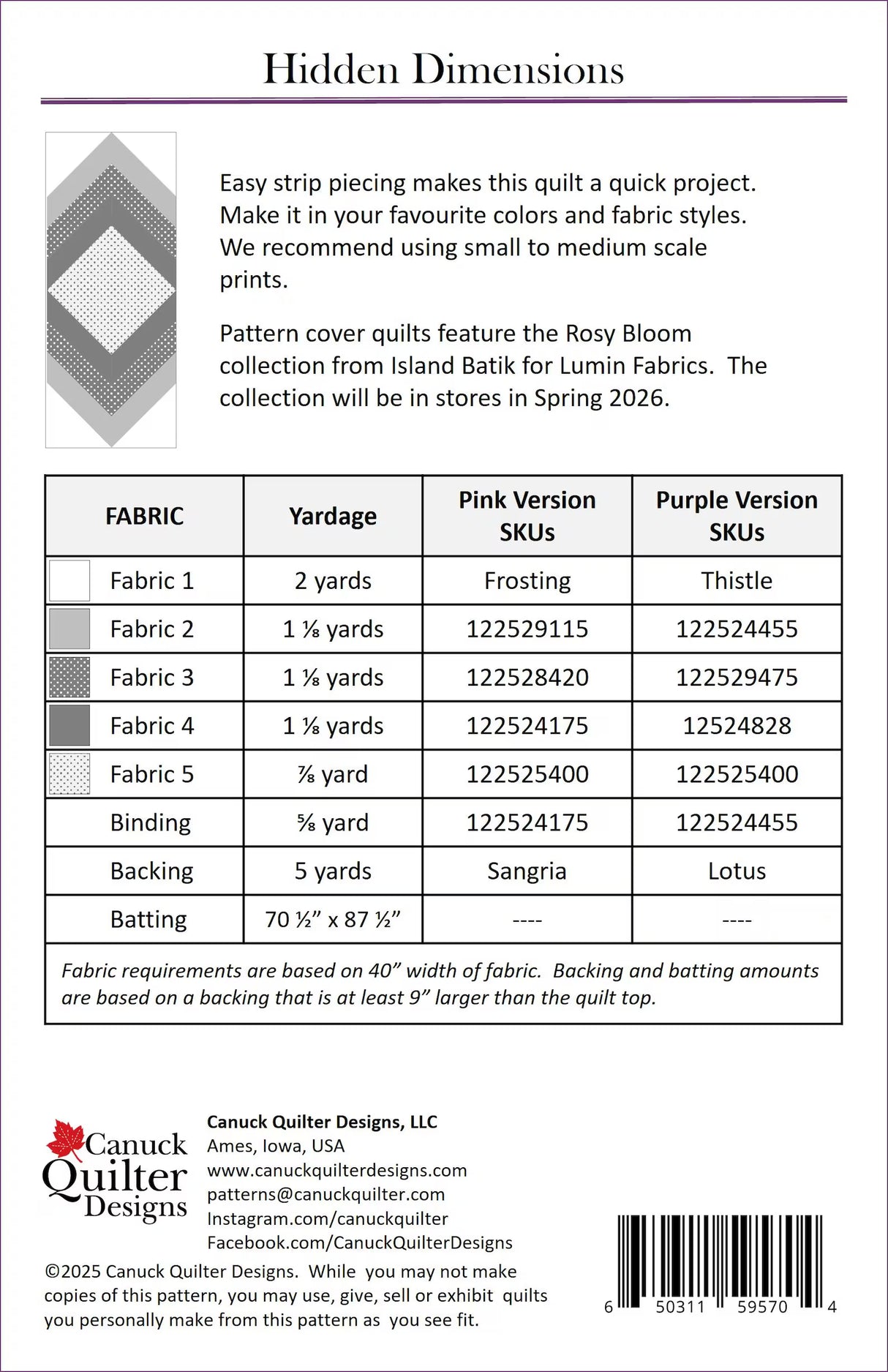 Back of the Hidden Dimensions Downloadable Pattern by Canuck Quilter Designs