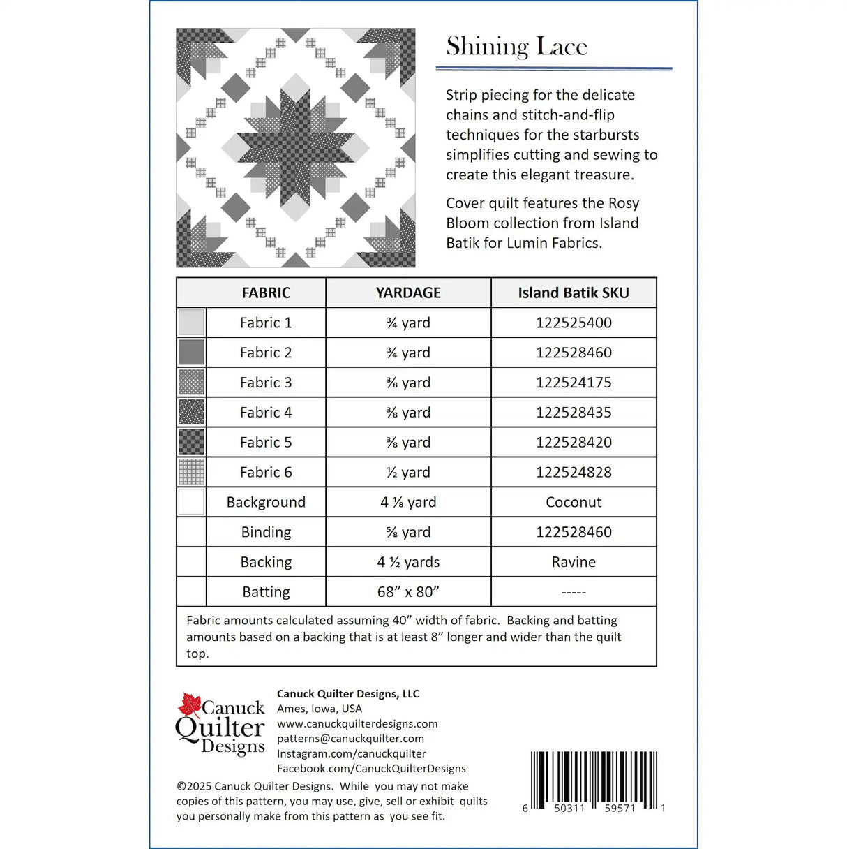 Back of the Shining Lace Downloadable Pattern by Canuck Quilter Designs