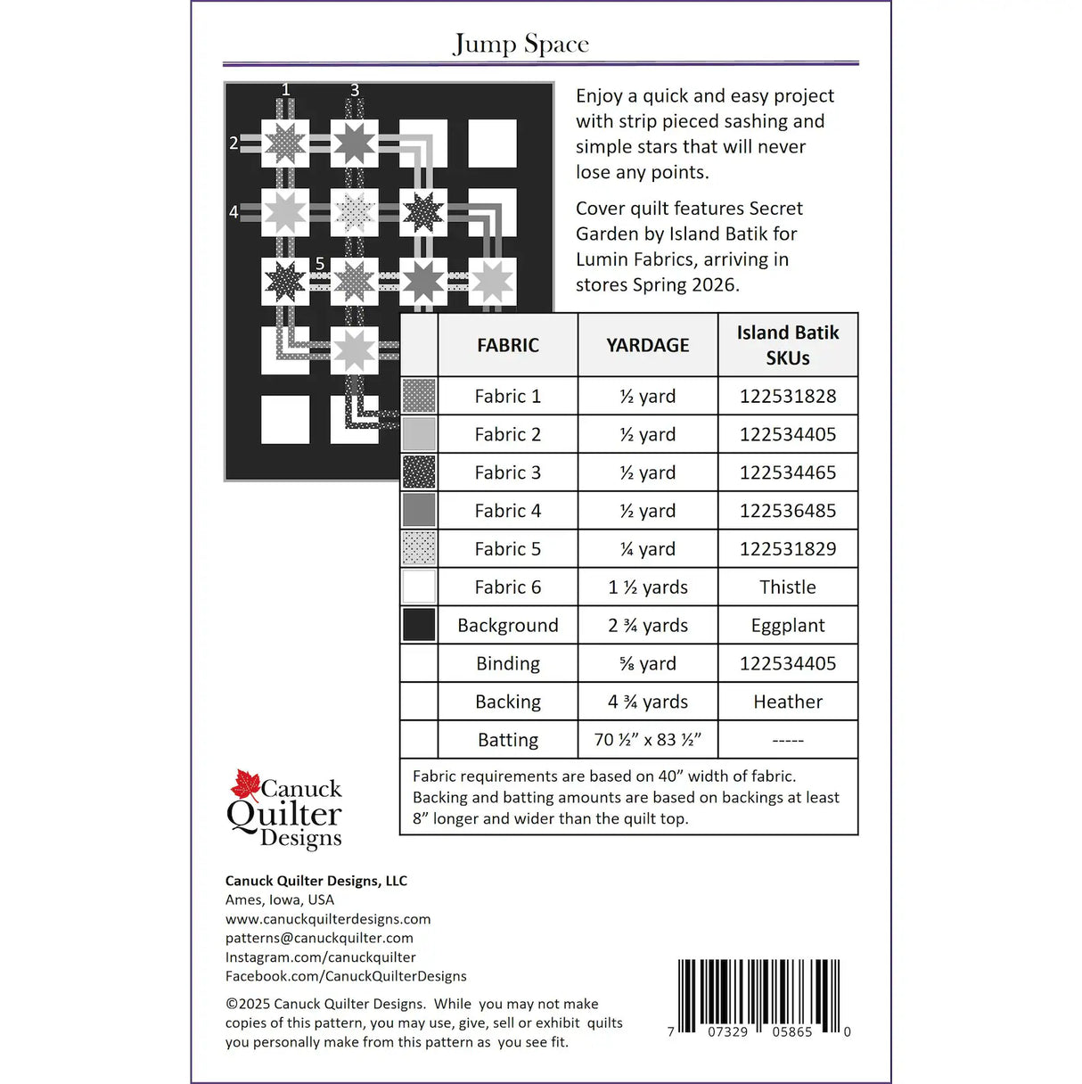 Back of the Jump Space Downloadable Pattern by Canuck Quilter Designs