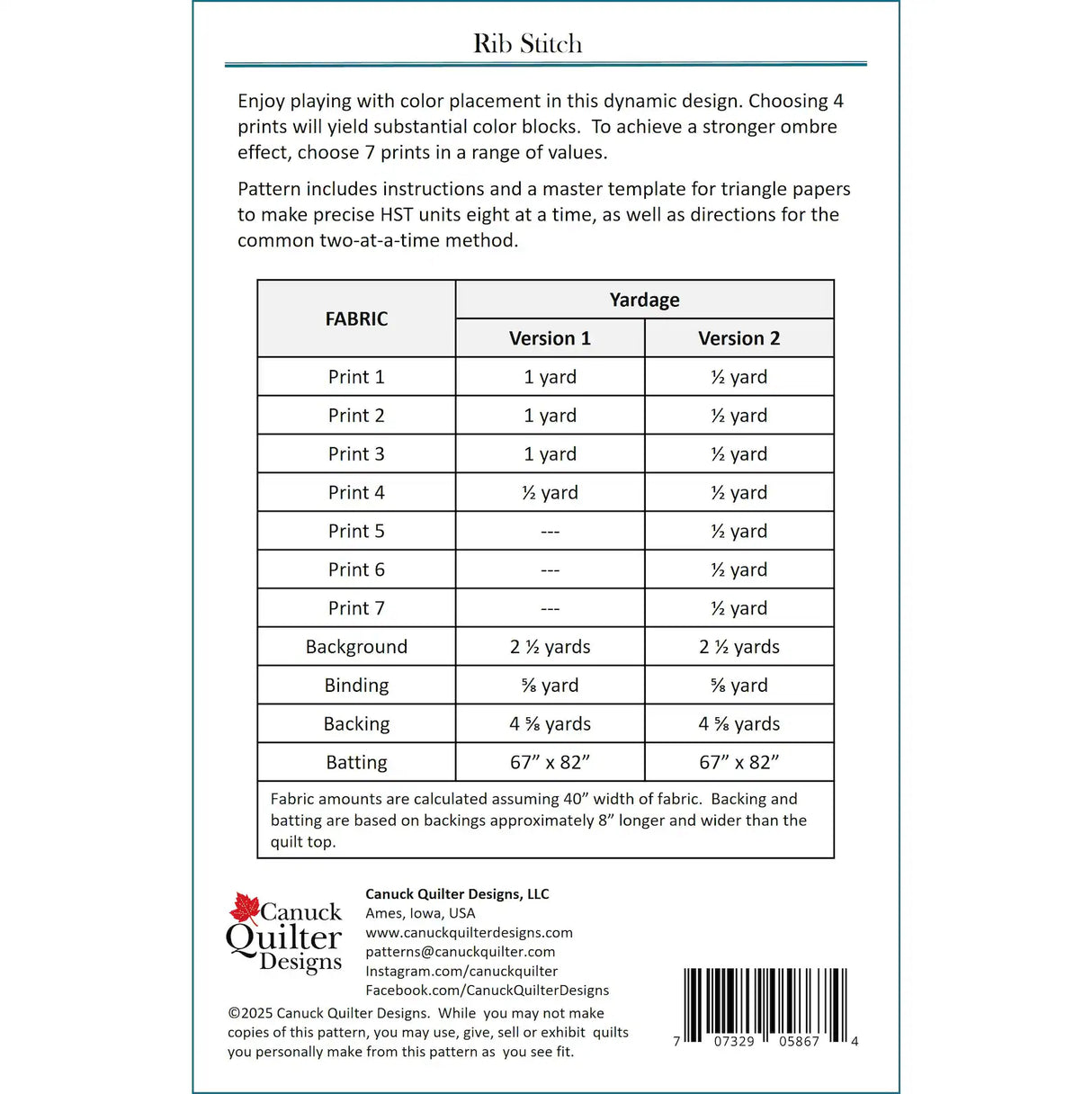 Back of the Rib Stitch Downloadable Pattern by Canuck Quilter Designs