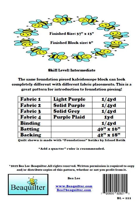 Back of the Kaleidoscope Table Runner Pattern