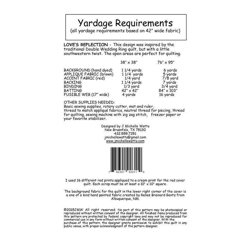 Back of the Love's Reflection Quilt Pattern by J Michelle Watts Designs