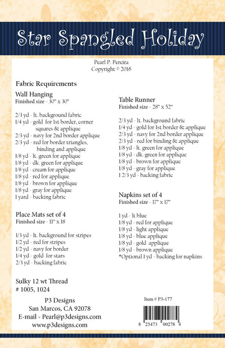 Back of the Star Spangled Holiday Pattern by P3 Designs