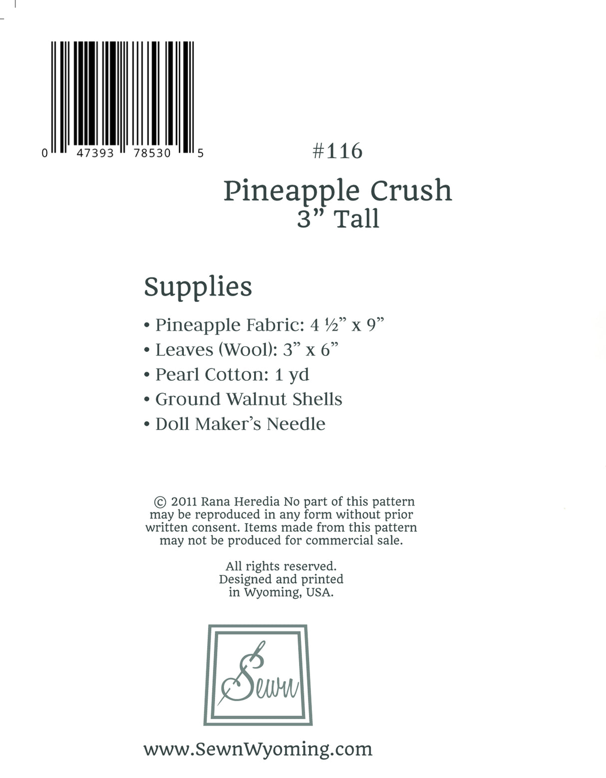 Back of the Pineapple Crush Pincushion Pattern by Sewn Wyoming