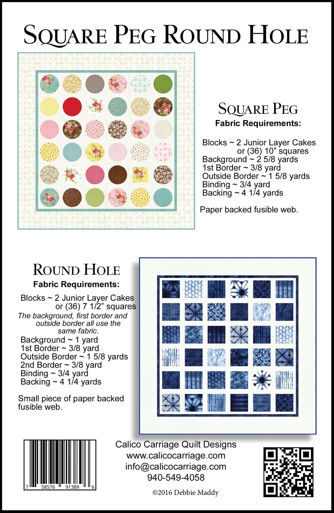 Back of the Square Peg Round Hole Quilt Pattern by Calico Carriage