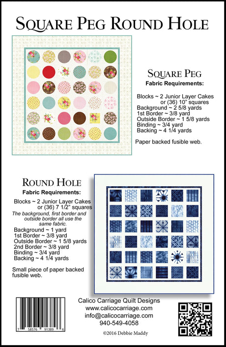 Back of the Square Peg Round Hole Quilt Pattern by Calico Carriage