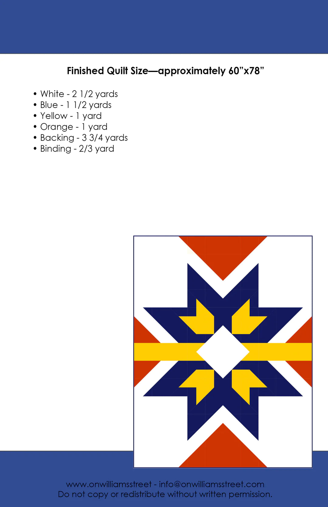 Back of the Starlight Modern Quilt Pattern by On Williams Street