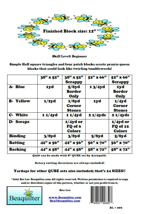 Back of the Tumbleweeds Quilt Pattern by Beaquilter