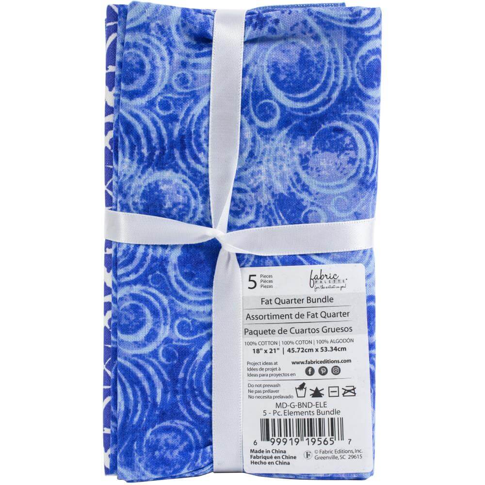 Bottom label for fat quarter stack of blue themed designs