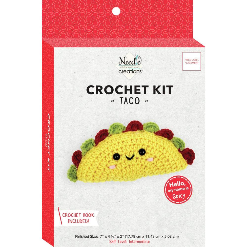 Taco Crochet Kit shown in box. His name is Spicy