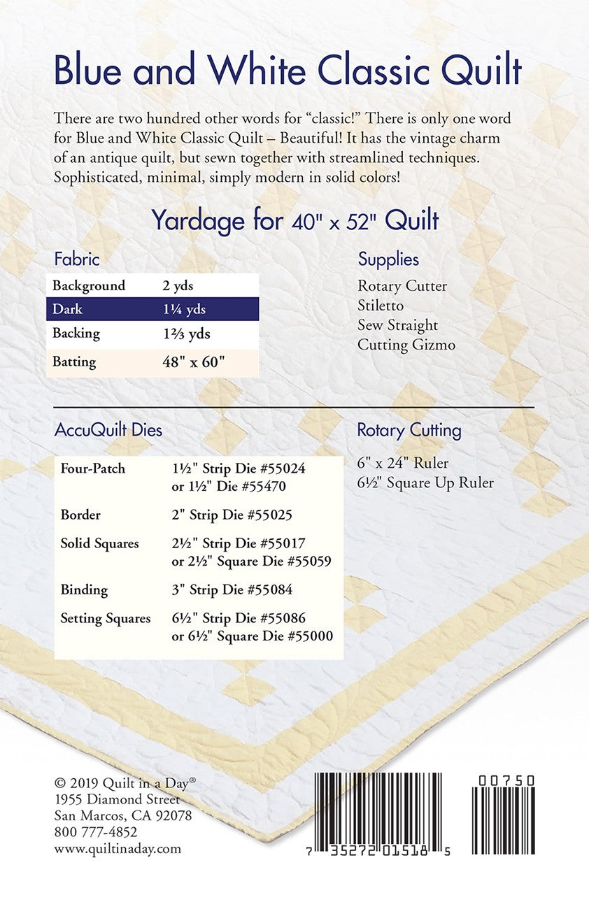 Blue and White Classic Quilt for Rotary & Accuquilt
