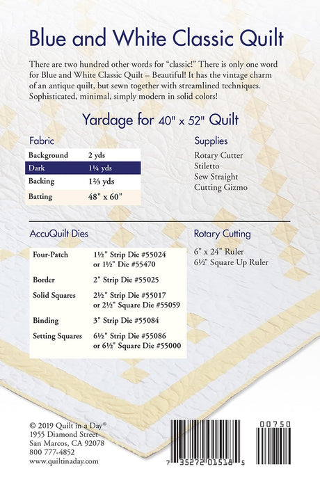 Blue and White Classic Quilt for Rotary & Accuquilt