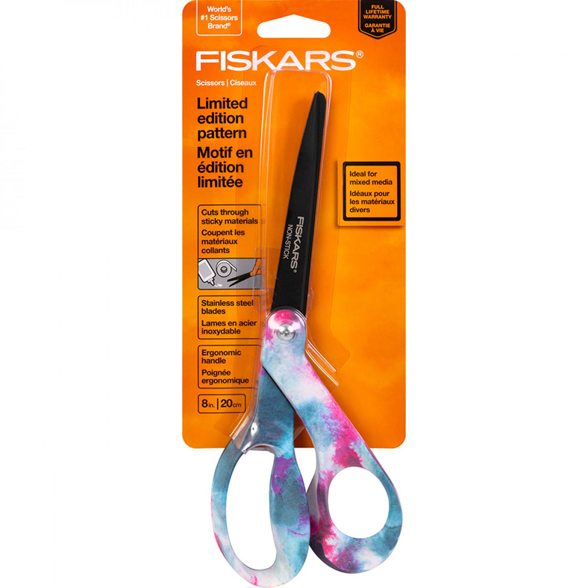 Fiskars Premier Bent Deco Non Stick Scissors 8in Pink & Blue Tie Dye