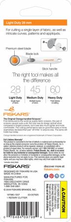 Back of the 28mm Stick Rotary Cutter White and Orange by Fiskars