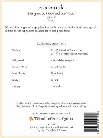 Back of the Star Struck Quilt Pattern by Thimble Creek