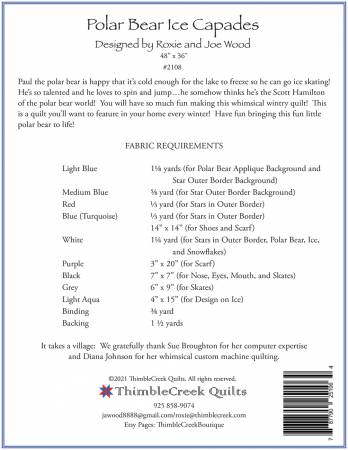 Back of the Polar Bear Ice Capades Quilt Pattern by Thimble Creek