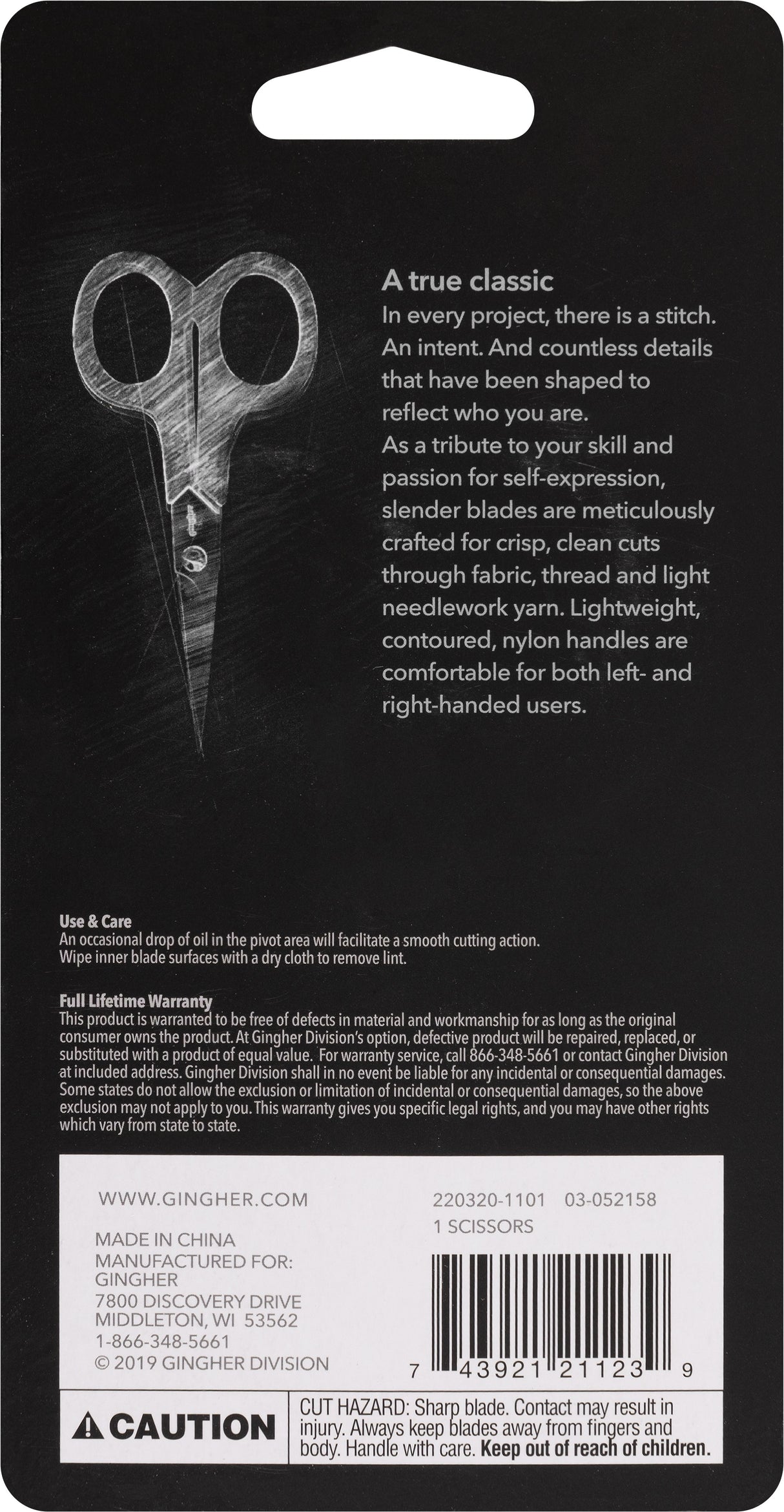 Gingher 4in Lightweight Embroidery Scissor