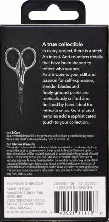 Back of the Gingher 3 1/2in Goldhandle Lions Tail Embroidery Scissors