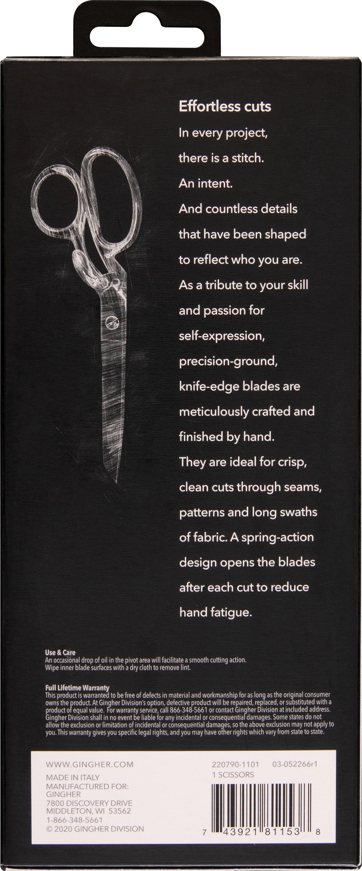 Gingher 8in Knife Edge Spring Action Dressmaker Shears