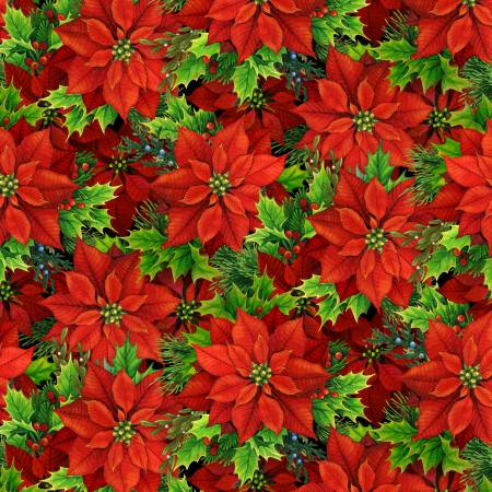 Red Christmas Poinsettias Fabric by Elizabeths Studio