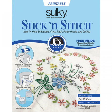 Stick N Stitch Self Adhesive Wash Away Stabilizer Twelve sheets of 8-1/2 x 11